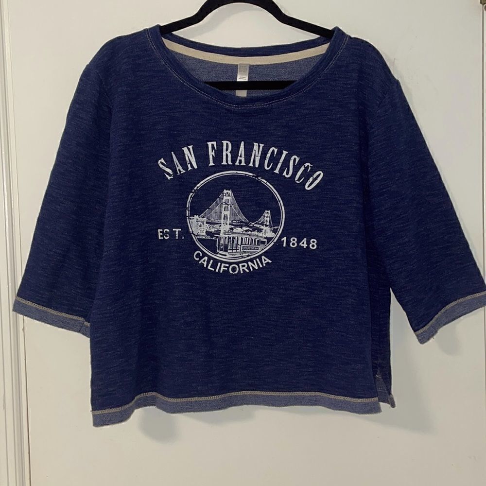 TEEMAX navy French terry “San Francisco” cropped top size Large